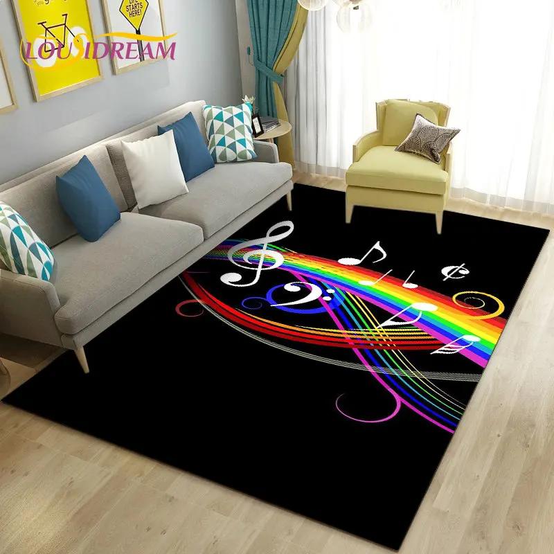 Alfombra grande con notas musicales hermosas en 3D, alfombra para sala de estar, dormitorio, sofá, decoración de cocina, alfombra antideslizante para juegos de niños