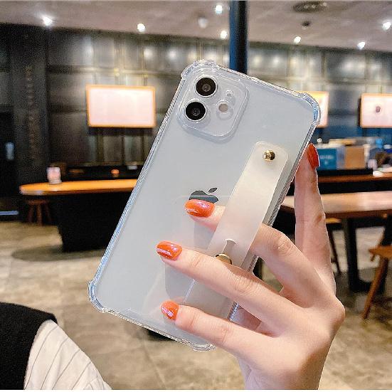 siduater Strap Holder Case for 6.1" iPhone 12 with Wristband Kickstand, Clear Soft TPU Protective Shockproof Bumper Cover, Adjustable Hand Grip Loop