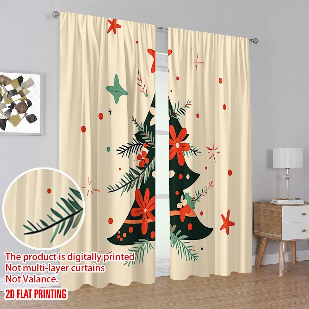 2 Stück, 2D-Flachdruckmuster Vorhänge Weihnachtsbaum Festliche Sterne Vielseitig 100% Polyester (ohne Stange) Außendekorationen