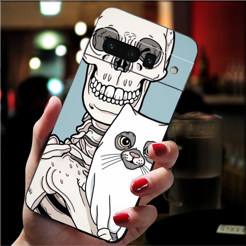 Skelett Katze Handyhülle für Google Pixel 10 9 Pro XL 9A 8 7 6 Pro Pixel 8A 7A 6A Pixel 8 7 6 5 Funda