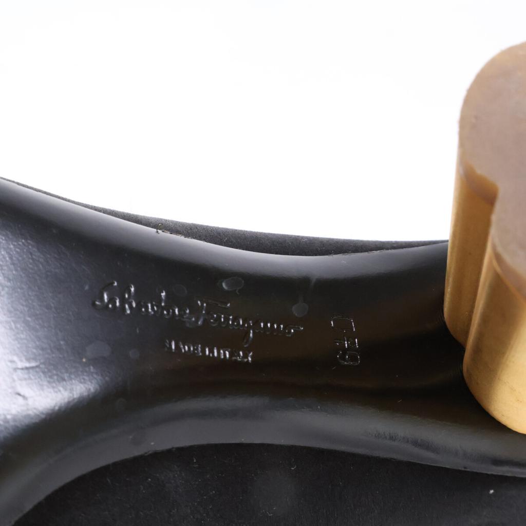 Salvatore Ferragamo Satin Capua pumps shoes 6.5D Black x GoldUsed