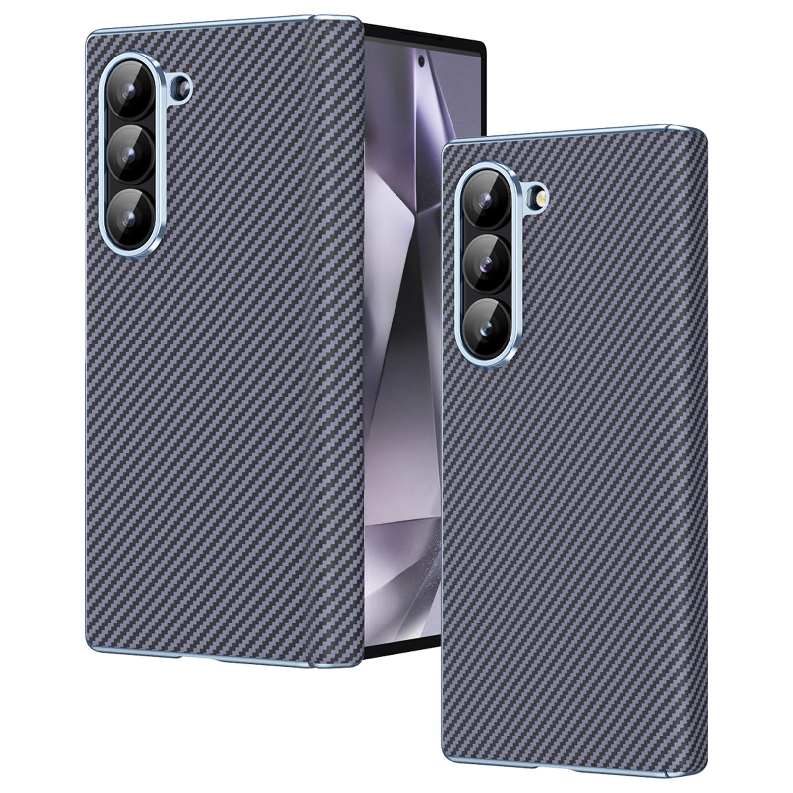 

For Samsung Galaxy Z Fold5 5G Case Electroplating Lens Carbon Fiber Texture PC Phone Cover Grey