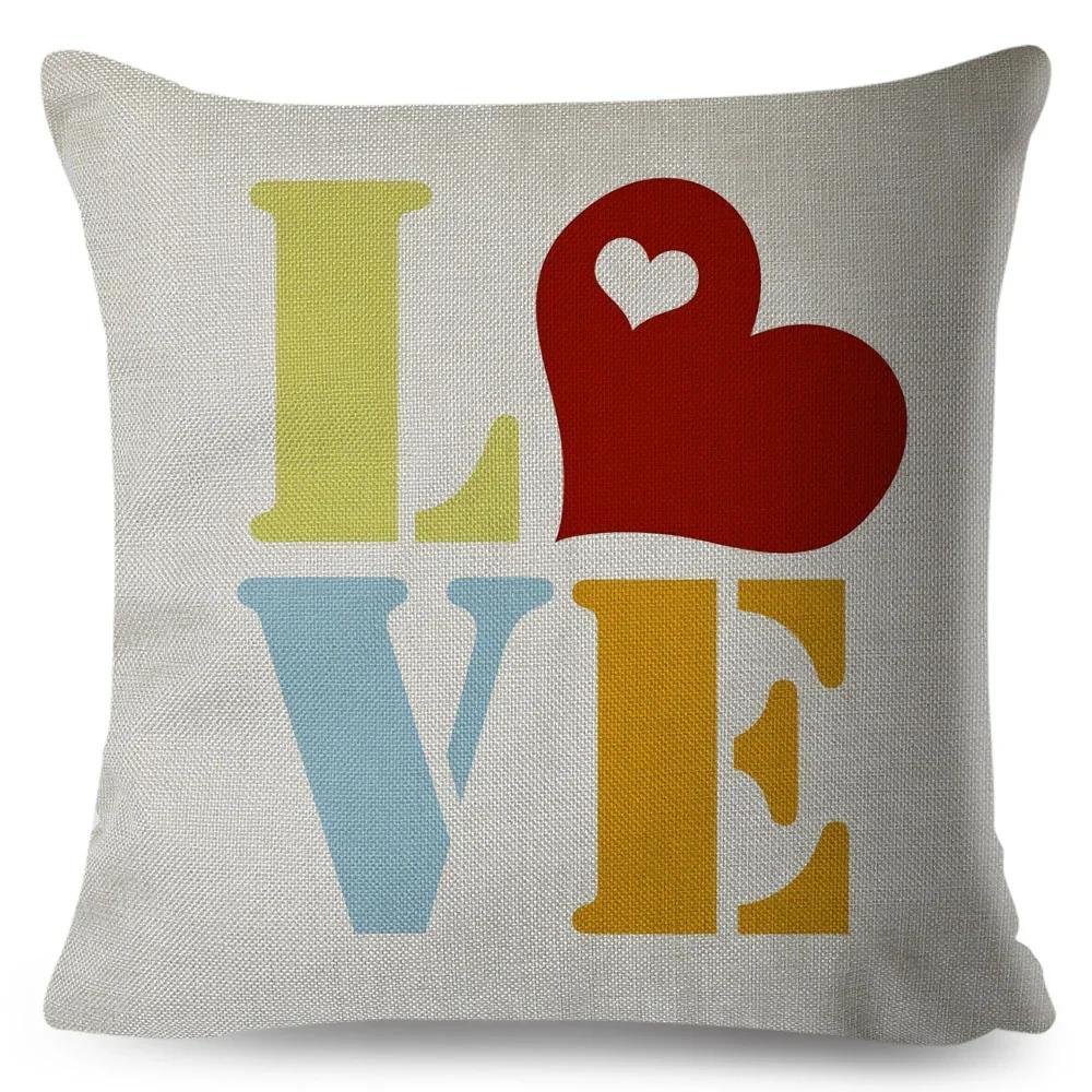Nordic Style Love Heart Letter Pillowcase Decor Flower Printed Pillow Case for Home Car Sofa Polyester Cushion Cover X