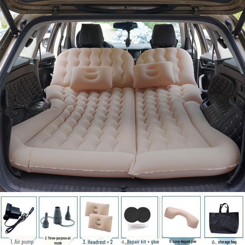 Universal Inflatable Car Mattress - Portable Folding Flocked Bed for Back Seat, SUV, and Sedan Trunk