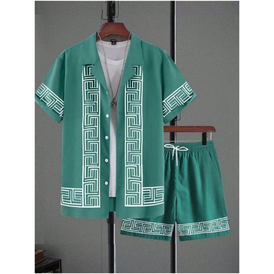 Casual Fashion Men's Short Sleeve Shirt Summer Short Sleeve Shirt and Beach Shorts Men's Set