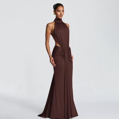 Elegantes Neckholder-Falten-Schmal geschnittenes Langes Kleid - Sexy Rückenfreies Hoher Hals Bankettkleid (Kollektion 2026)
