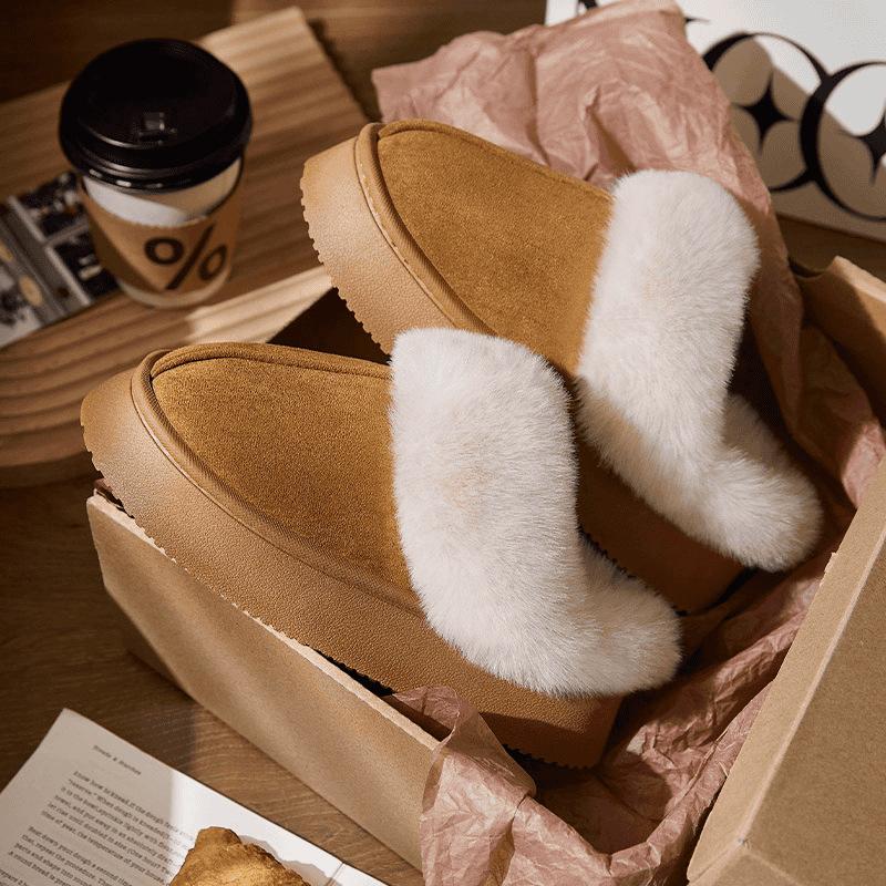 Plush Slippers 4cm Platform Sole Non-Slip Indoor Outdoor Warm House Shoes Unisex Winter Home Comfort Fur Lined