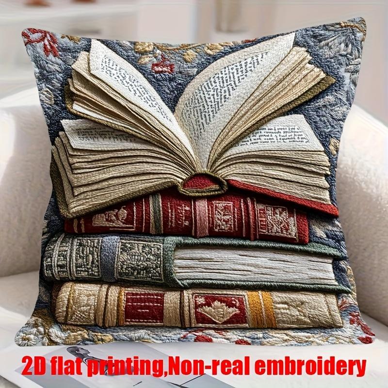 Double Sided Vintage Stacked Books Throw Pillow Cover 2D Effect Print Decorative Cushion Cover For Home Decor