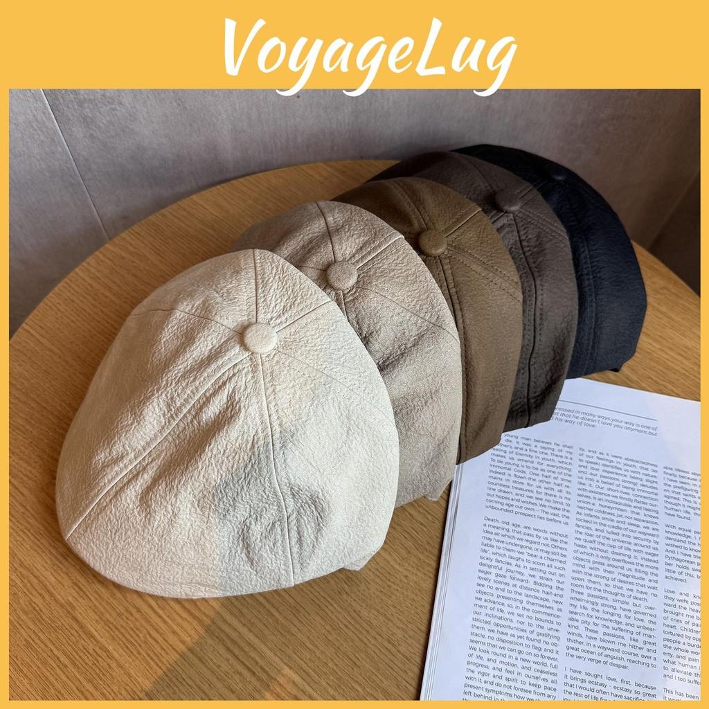 Color Fashion Solid Retro Leather Cap Women Autumn Spring Sunlight Protection