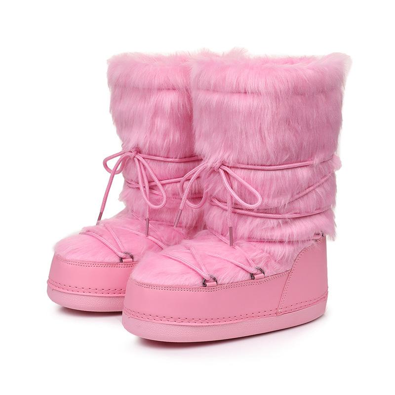 Mao Mao Fluweel Dames Afneembare Voering Winter Dikke Zool Thermische Schoenen Lange Katoenen Sneeuwlaarzen 40-41 pink