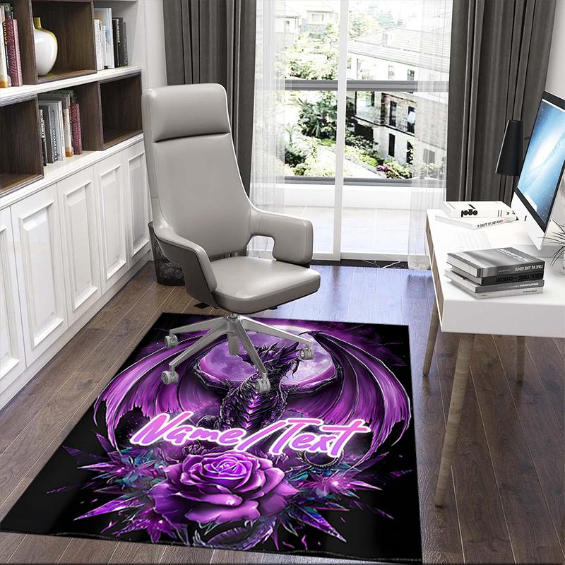 1PC Custom Name Purple Dragon Moon Theme Floor Mat Ideal for Living Room, Game Rooms, Office, Bedroom,Floor Mat Playful Design