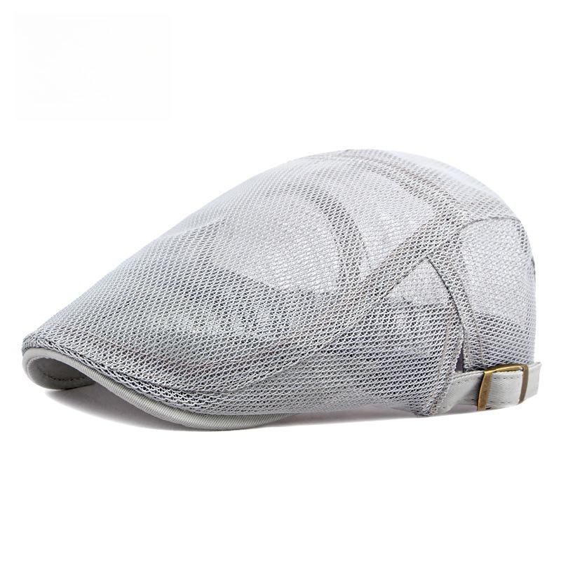 Unisex Summer Hollow Mesh Flat Cap Breathable Vintage Beret Hat Solid Color Ivy Cabbie Cap for Men Women Adjustable Lightweight Sun Hats