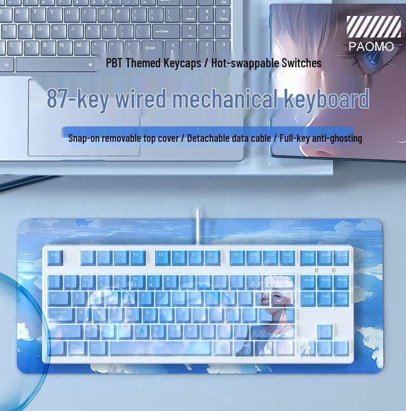 F87-Key Compact Silent Mechanical Gaming Keyboard for Girls - Customizable Design for Office and E-Sports