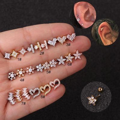 Stainless Steel Zircon Flower Ear Piercing Studs