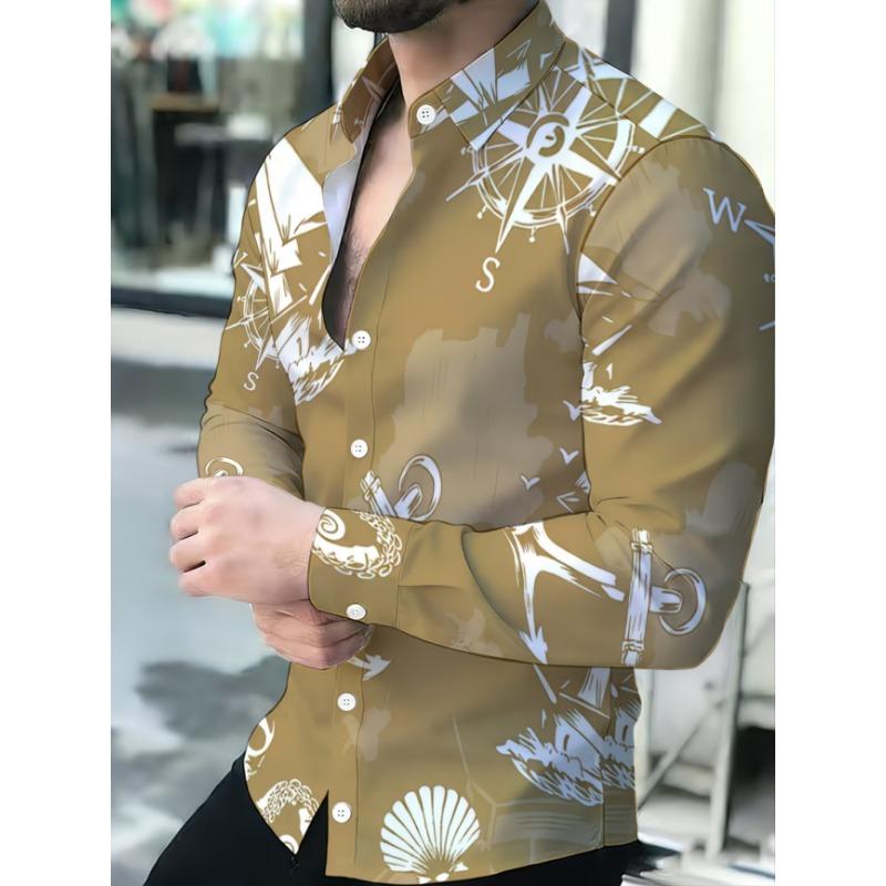 New men's fashionable luxury long sleeved shirt with high-definition 3D printed shirt and bamboo pattern top