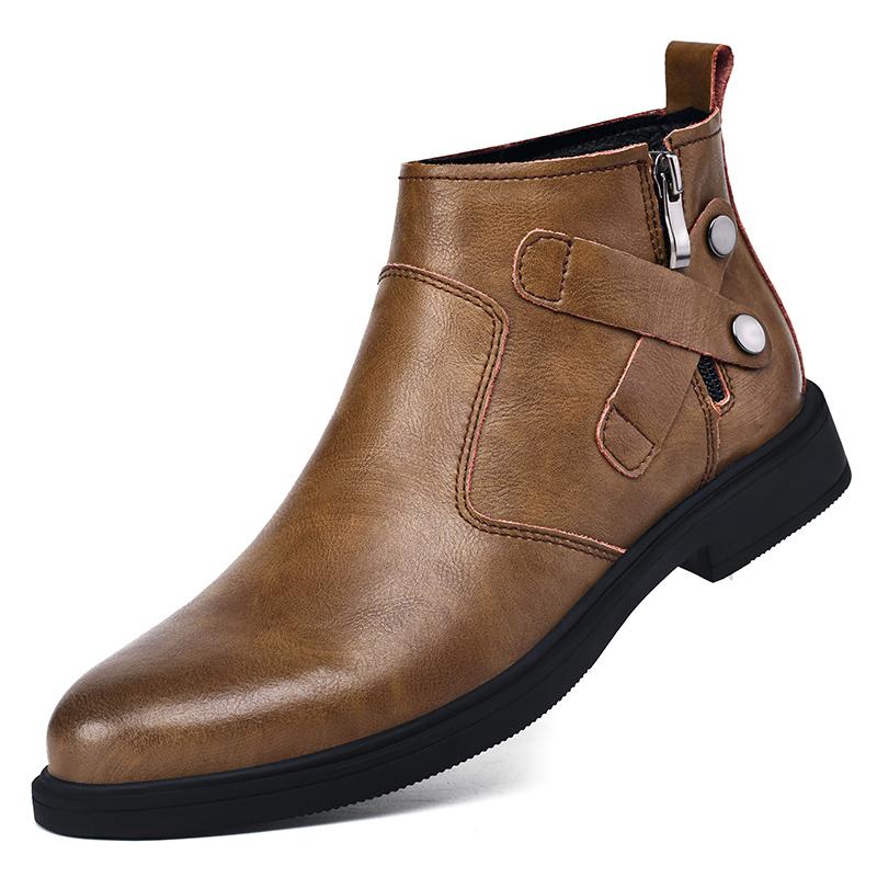 Fashion British Style New White Chelsea Mens Boots Luxury Brand Round Toe Low Heel Ankle Boots Side Zipper Business Formal Leather Boots