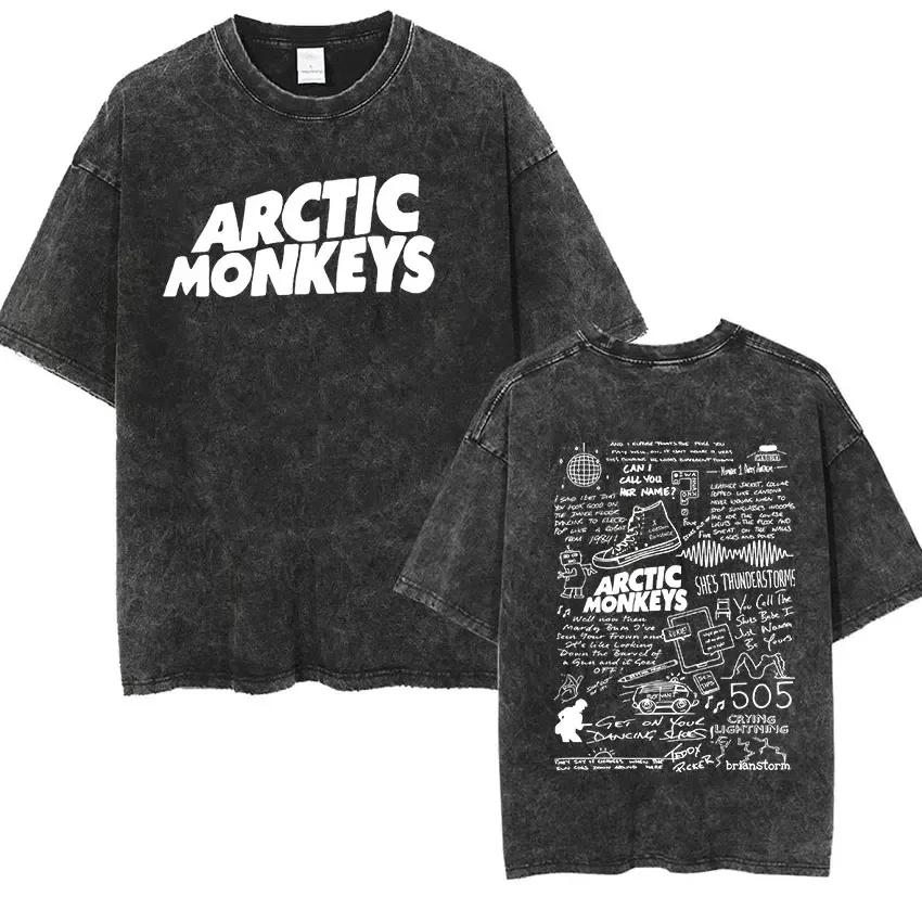 

Retro Rock Arctic Music Album Graphic TShrit Mens Vintage Washed Oversized Short Sleeve T Shirt Yk Hip Hop Streetwear S