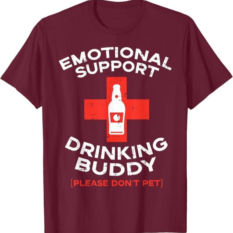 Beer Graphic Tshirt Emotional Support Drinking Buddy Tees Funny Gift Casual Cotton Humor Style High Quality Letters Graphic Tops