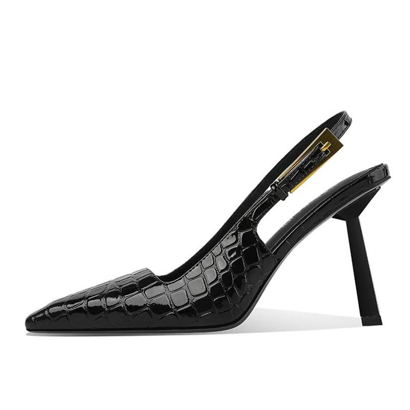 

Liyke Мода Туфли-лодочки с большой пряжкой женские Элегантные с острым носком Слингбэки На шпильке Высокий каблук Весна Лето Модная обувь Сандалии Черные 40