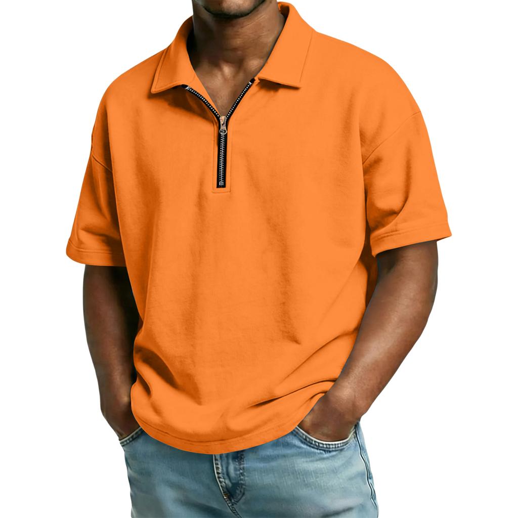 Men's Casual Collared Zipper Neck Short-Sleeve Top