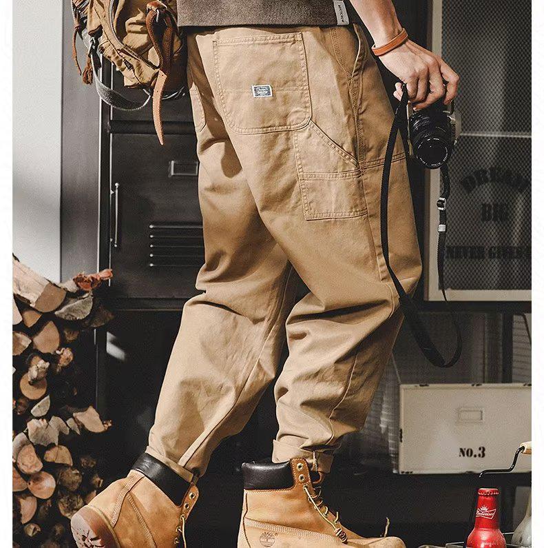 Men’s Trendy Retro Lumberjack Cuffed Pants - Loose, Straight, Casual Workwear for Spring and Autumn.
