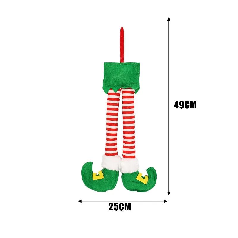 

1PC Car Decor Christmas Striped Fabric Hanging Ornament Plush Santa Claus Elf Legs Hanging Ornament Christmas Tree Decoration зелений