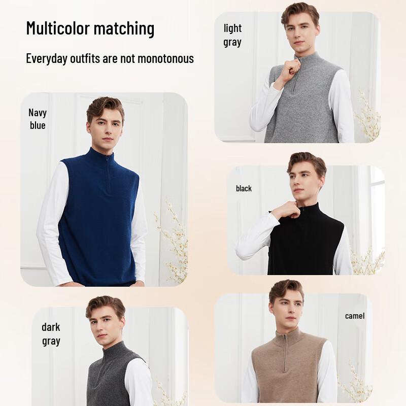 Hengyuanxiang Men's Full Zip 100% Pure Wool Vest