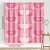 2PCS Pink Gradient Love Grid Curtains, Soft and Sweet Style, Living Room and Bedroom, Drawbar Pocket Decoration