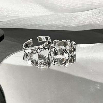 Simple Irregular Stacking, Personalized Noise Pattern Opening Ring, Men'S Trendy Cool Retro Hip-Hop Index Finger Ring