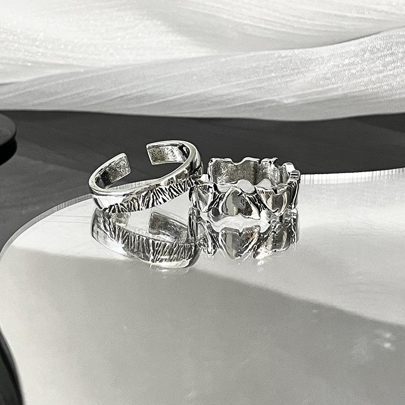 Simple Irregular Stacking, Personalized Noise Pattern Opening Ring, Men'S Trendy Cool Retro Hip-Hop Index Finger Ring