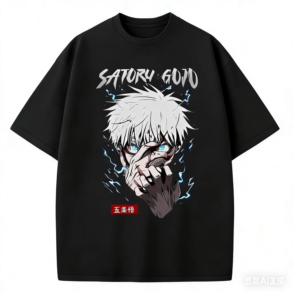 Unisex Oversized Jujutsu Anime Gojo Satoru Sketch Print Tshirt Casual Loose Short Sleeve Streetwear Tops Summer Fashion Tees