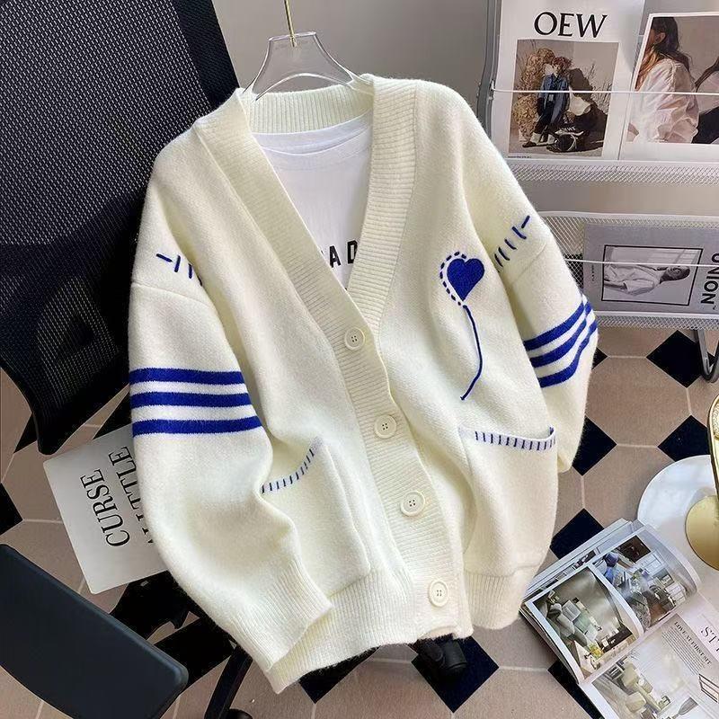 

Gentle lazy wind sweater jacket women s spring and autumn loose top new high-end knitted cardigan 3XL синій