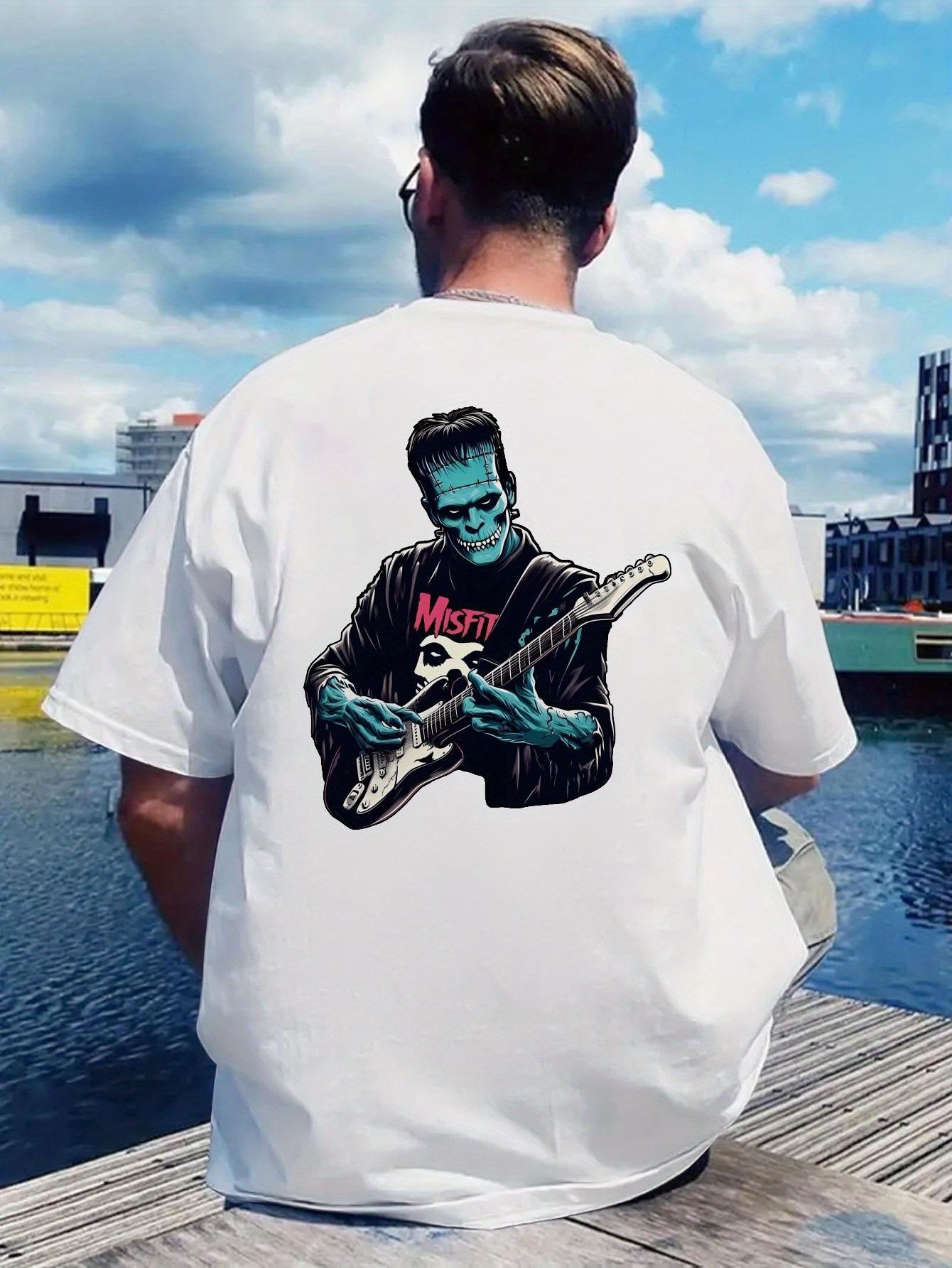 Vintage Rock Band Back Print T-shirt - Black Graphic Tee with Guitarist Design S