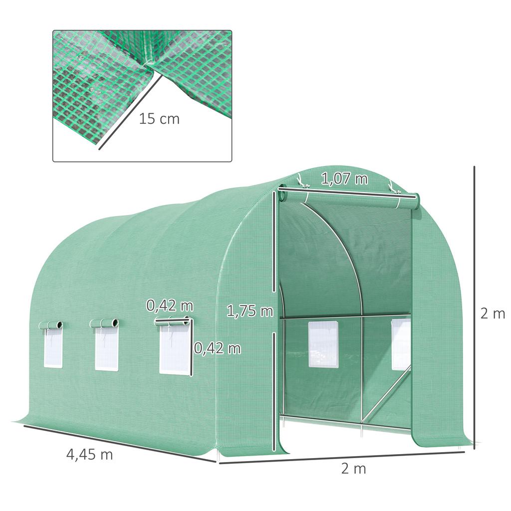 4.5m X 2m X 2m Walk-in Tunnel Greenhouse Garden Plant Growing House with Door and Ventilation Window, Green