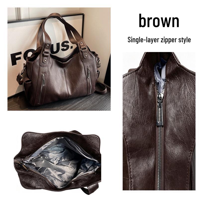 Retro Women's Versatile Fashion Tote Bag with Rivets – Large Capacity Single Shoulder, Underarm, and Crossbody Handbag