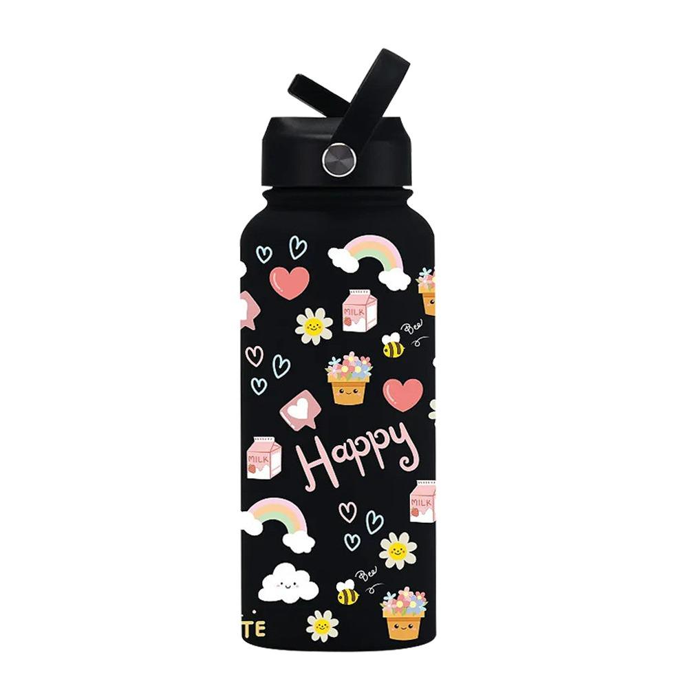 1L Capacity 1000ML Tumbler With Straw Printed Design Vacuum Bottle Vacuum Insulation 304 Stainless Steel Stainless Steel Tumbler