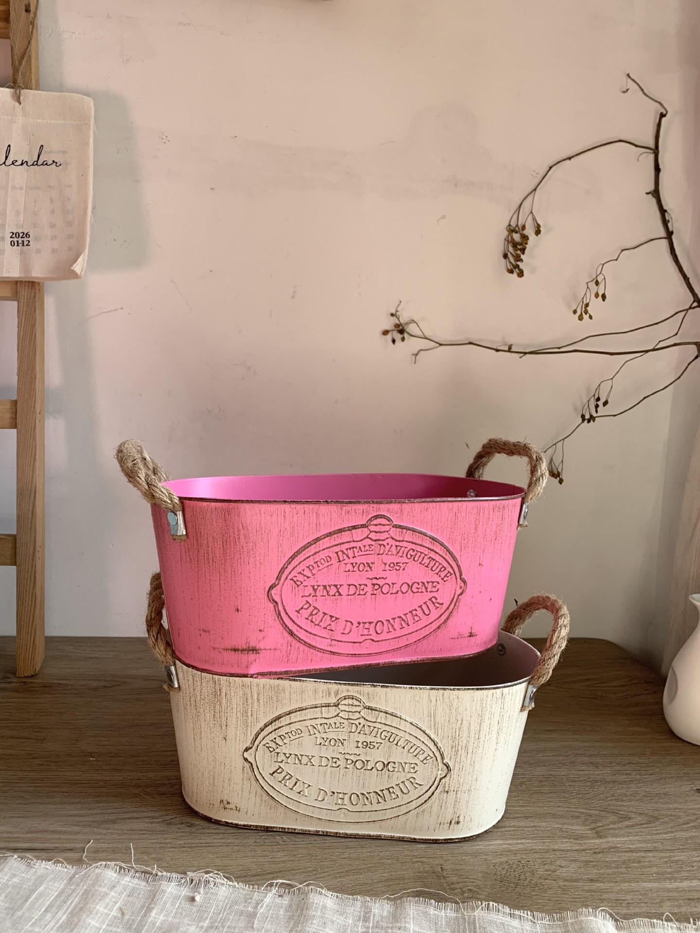 Retro Wrought Iron Flower Pot Tin Bucket