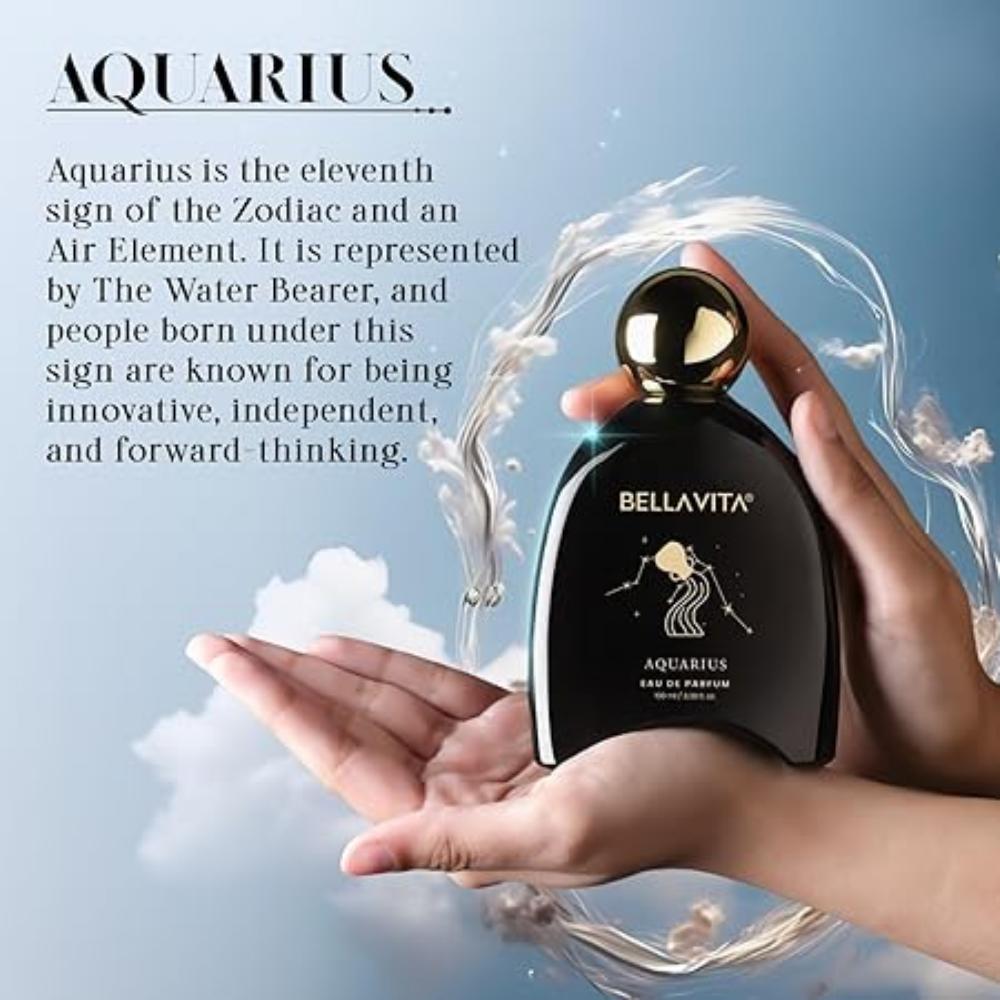 BELLAVITA Zodiac Collection Aquarius EDP Unisex | Bergamot, Tonka and Musk | Premium Long Lasting Fragrance Perfume for Men and Women, 100ml
