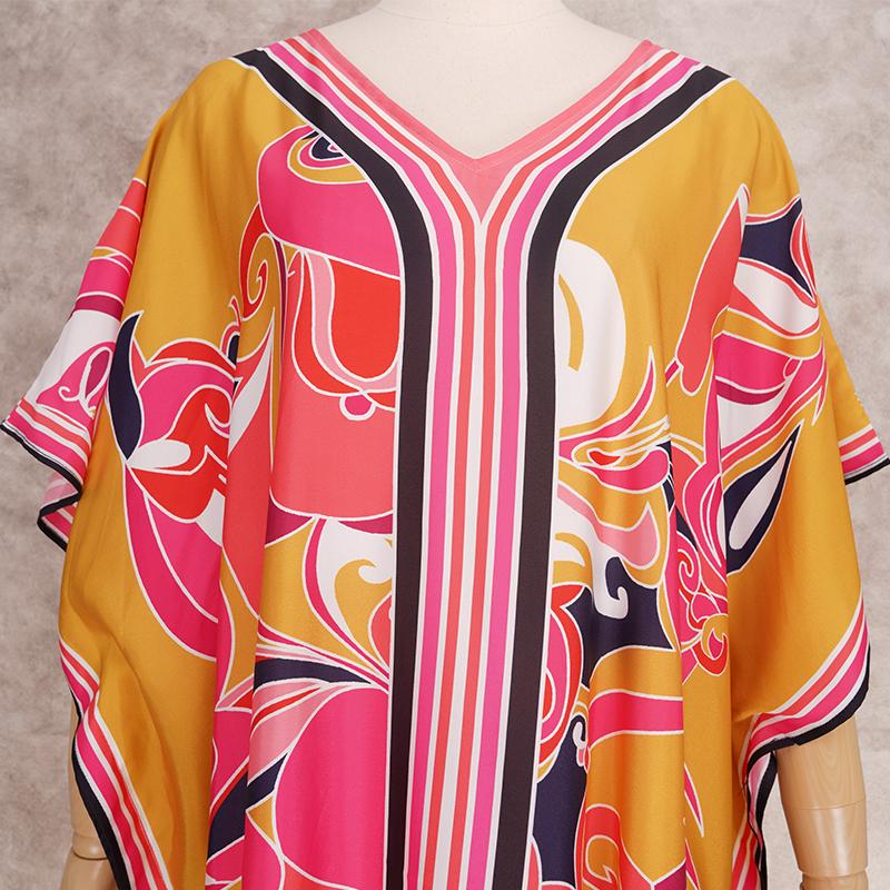 Long Kaftan Bohemian Printed Bikini Cover-ups Sexy V-neck Half Sleeve Maxi Dress Tunic Women Beach Wear Swim Suit Cover Up Q1333