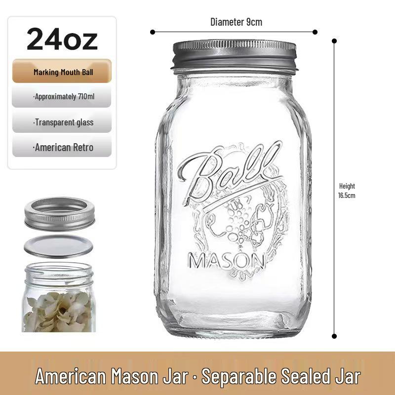 Retro Mason Glass Storage Jar with Lid - Food Grade Transparent Kitchen Container