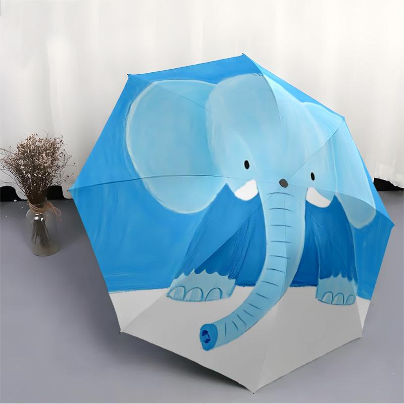 1pc Blue Elephant Automatic Folding Umbrella Portable Collapsible 8-Rib Umbrella for All Seasons, Casual Outdoor Accessory, B41