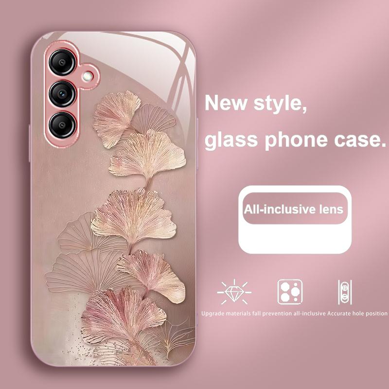 Goldene Ginkgo-Blätter für Samsung Galaxy A01 A02 A03 Core A04 A14 4G A13 54 34 31 20 25 23 22 5G S21 Ultra S20 Glas-Handyhülle