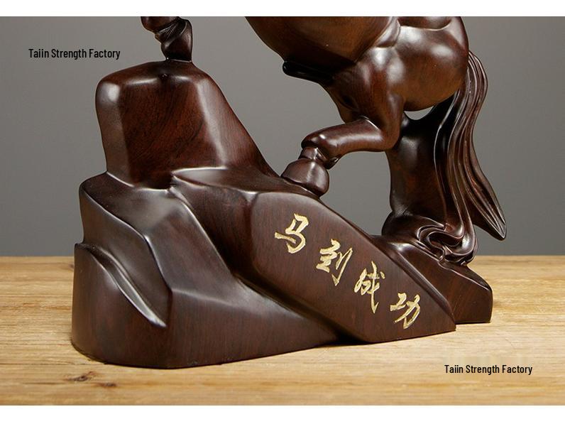 Ebony Wood Horse Carving: Solid Wood Ornament for Success - Handcrafted Home & TV Cabinet Decoration, Opening Gift