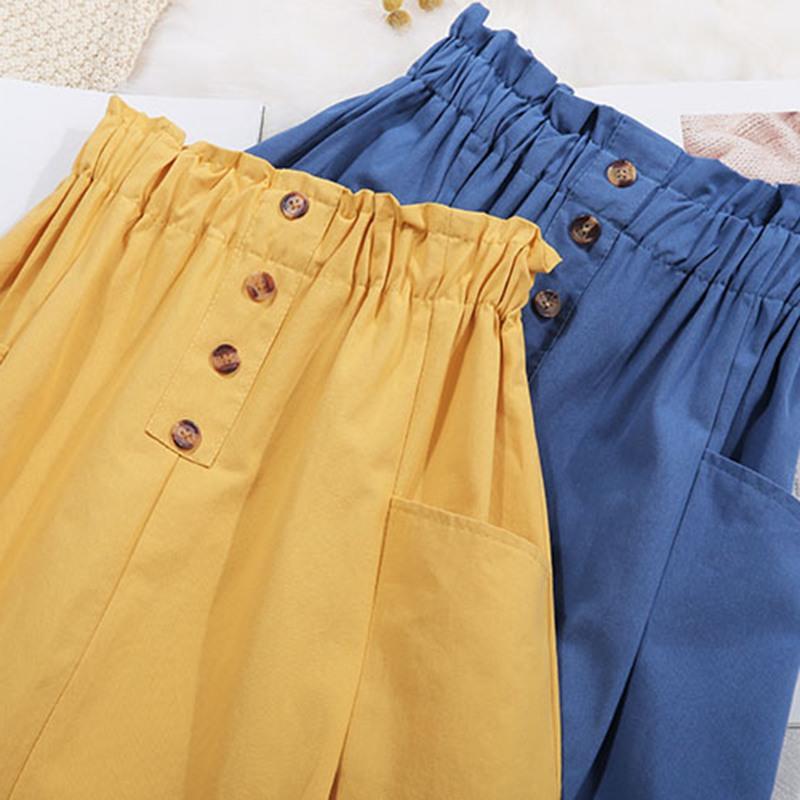 Woman Retro Vintage Solid High Waist A-Line Pockets Midi Skirt