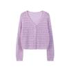 Women V Neck Hollow Diamond Crochet Knit Cardigan Single Breasted Thin Short Knitted Sun Protection Outerwear