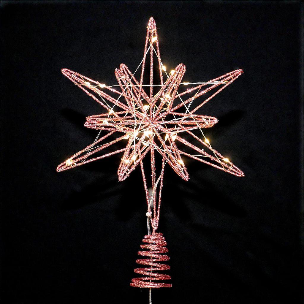 Gold Glitter Light-Up Wrought Iron Octagonal Christmas Tree Topper Star Decoration 2025