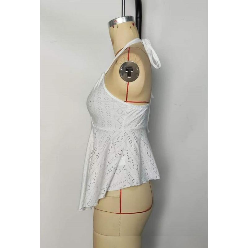 Womens V Neck Wrap Tank Top With Eyelet Embroidery Spaghetti Strap Casual Peplum Sleeveless Blouse