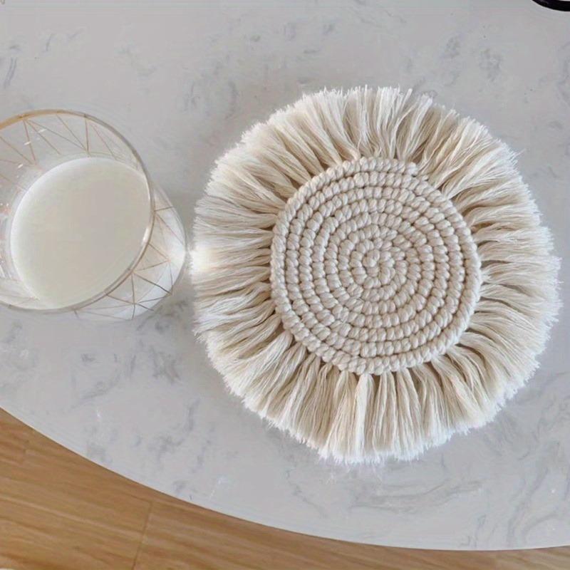 [Bohemian Coaster] Bohemian Round Braided Coaster with Tassels | Handmade Macrame Cup Cushion, Non-Slip Coffee Pad for Restaurants