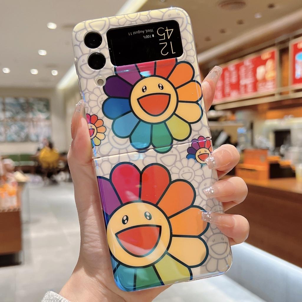 Blue oil painting sunflower suitable for Samsung ZFlip6/5 mobile phone case ZFlip3/4 folding screen anti-drop protective case