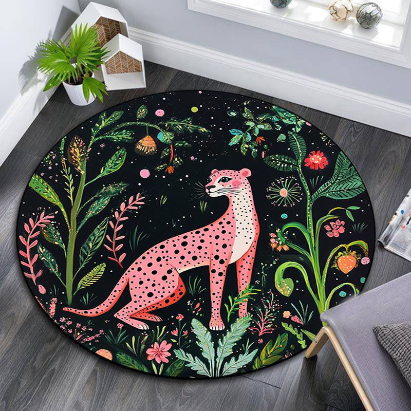 Pink Leopard Round Area Rug,Carpet Rug for Living Room Bedroom Sofa Playroom Decor,Non-slip Floor Mat